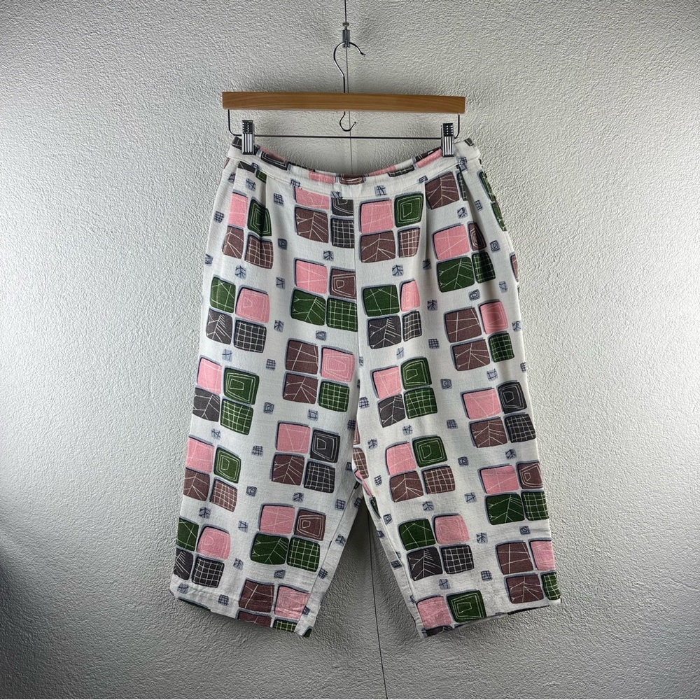 Vintage l 50s L MCM Atomic Novelty Barkcloth High Rise Capri Petal Pushers Pants